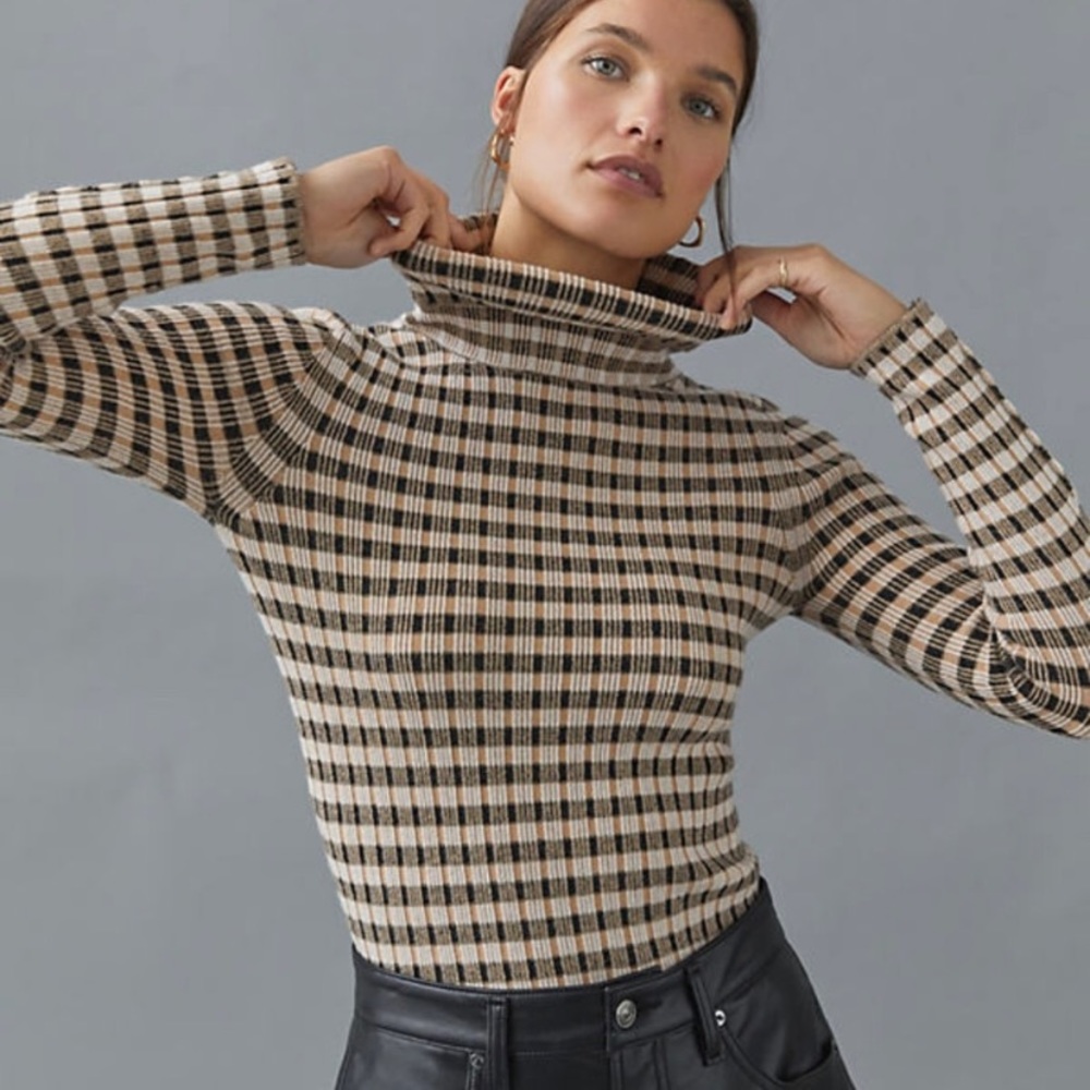 Anthropologie Maeve Button Sleeve Striped Turtleneck Sweater - Size XSmall